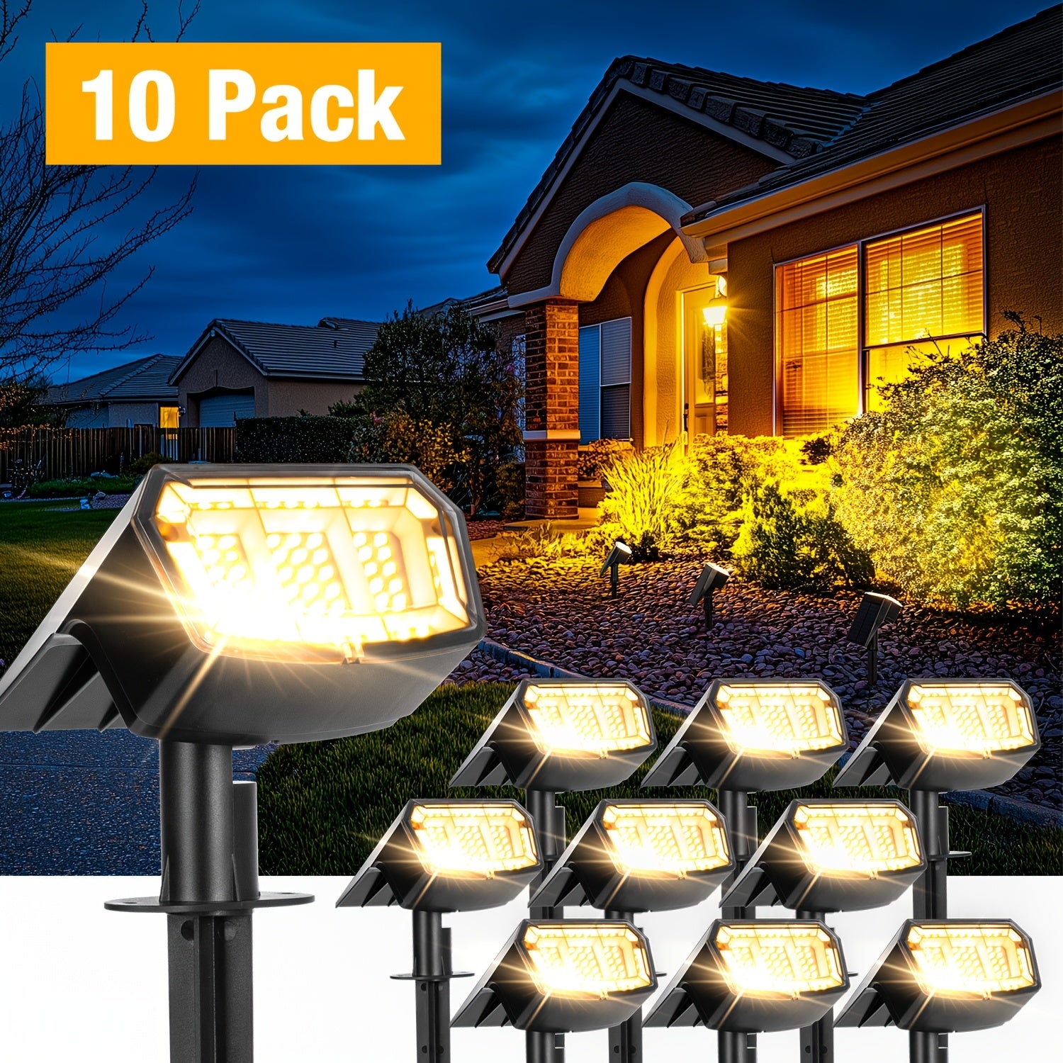 6/10-Piece Solar Outdoor Light Gardening Waterproof IP65 Outdoor Solar Light, 63 LED 3 Lighting Modes Outdoor Decorative Spotlight Courtyard Decoration Suitable for Outdoor, Courtyard, Outdoor House, Garage, Path, Camping