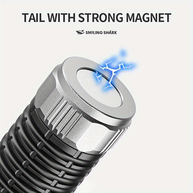 M60+2XPE Flashlight SMILING SHARK Ultra Bright 5 Modes Magnetic Strong Light Stepless Dimming Type-C Charging Metal Clip Pocket Size for Outdoor Camping Hiking Adventure