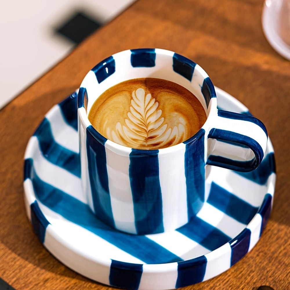 1 Set of Creative Ceramic Coffee Cup & Saucer Set, Breakfast Milk Cup & Afternoon Tea Cup Set with Saucer, Suitable for Home & Office, 250ml / 8.5oz/ Fr: 1 Set de Tasse à café et soucoupe en céramique créative