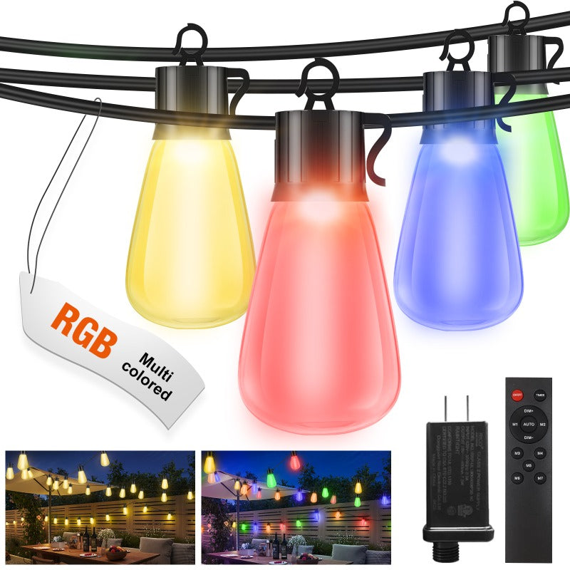60/120 英尺变色户外串灯 - 可调光 LED RGB 庭院灯，含防摔爱迪生灯泡，适用于庭院、凉亭、派对、婚礼、节日场景