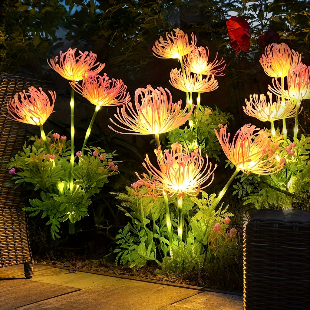 Solar Pink + Yellow Lycoris Radiata 4-Piece 12-Head Solar Flower Light, Outdoor Solar Garden Light, Suitable for Christmas Decoration, Flower Light with Glowing Stem, Can Be Used for Flower Pot, Courtyard, Path, Balcony and Garden Decoration