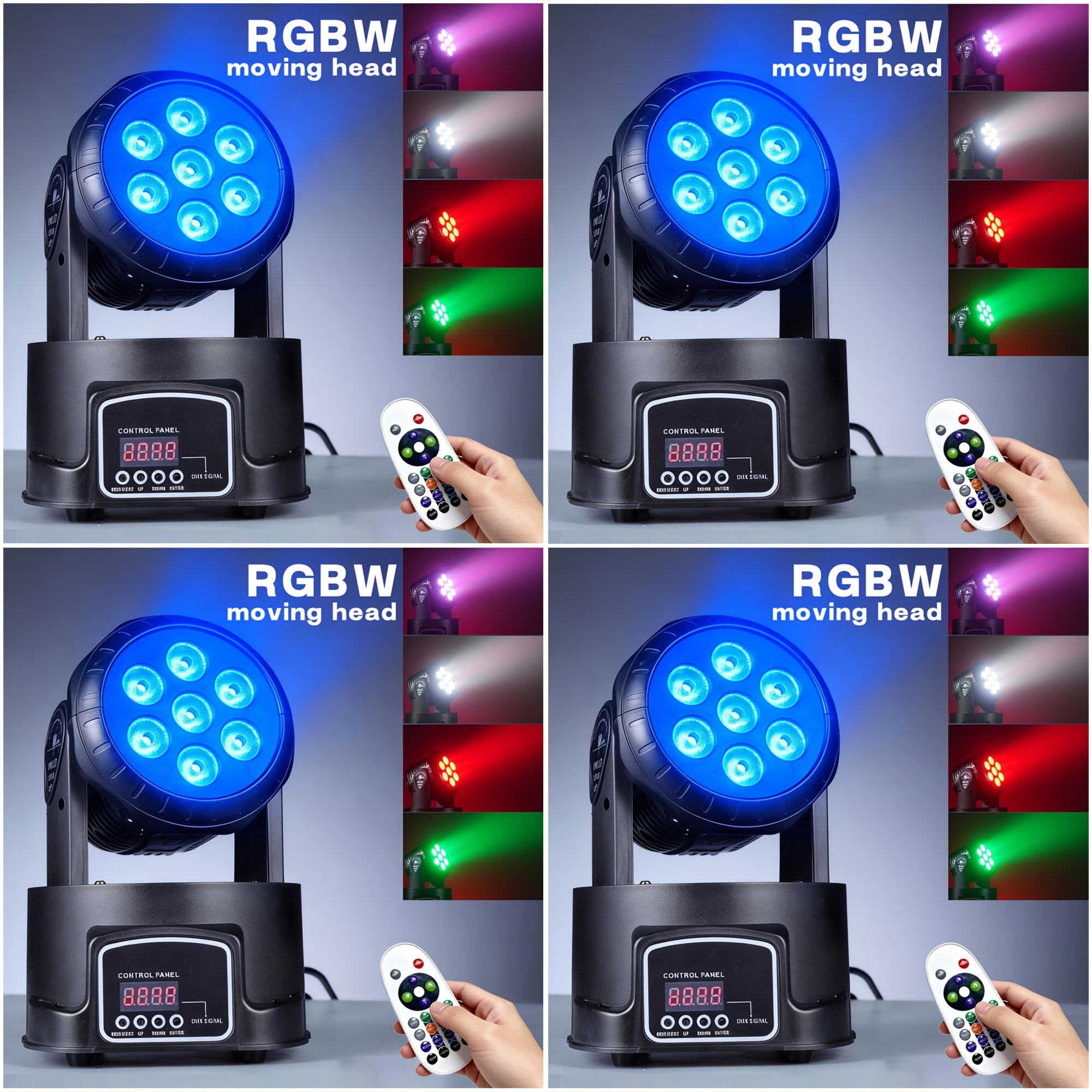 Moving head light RGBW stage lighting DJ light 7 x 10W LED beam spotlight 9/14 channel wash light, with DMX and sound activation, suitable for parties, churches, weddings, bars, Christmas, Halloween, disco and other occasions