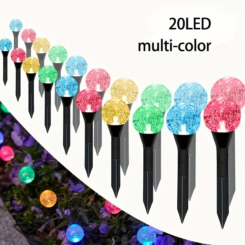 20 LED太阳能花园灯，10 LED太阳装饰灯，IP44防水，8种灯光模式，适用于庭院、草坪、别墅花园、走道、节日派对氛围照明，适用于多种环境，便携式安装，暖光/彩色/白光