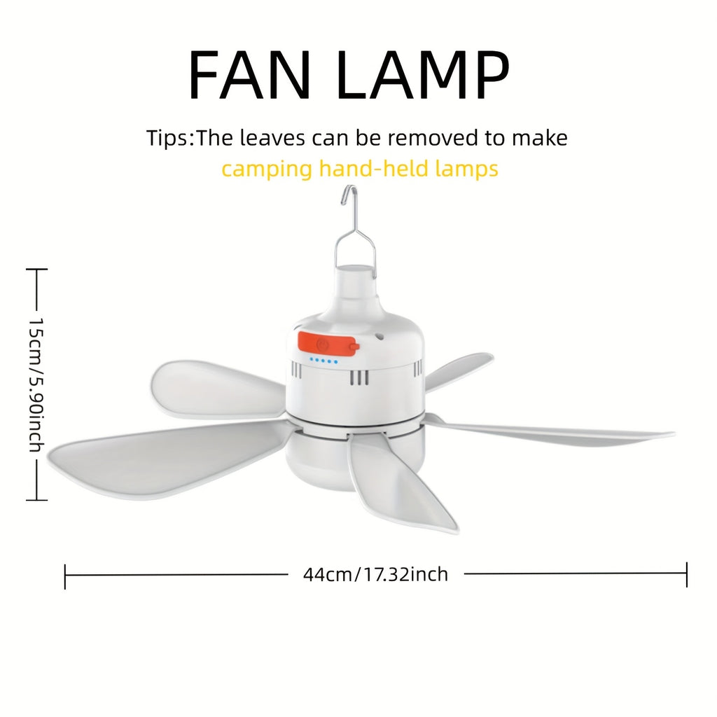USB Rechargeable Portable Fan Light, 3 Brightness LED & 3 Strong Wind Speeds, 3000mAh Built-in Battery, Detachable Fan Blades, IP65 Waterproof Remote Control Camping Lantern Flashlight