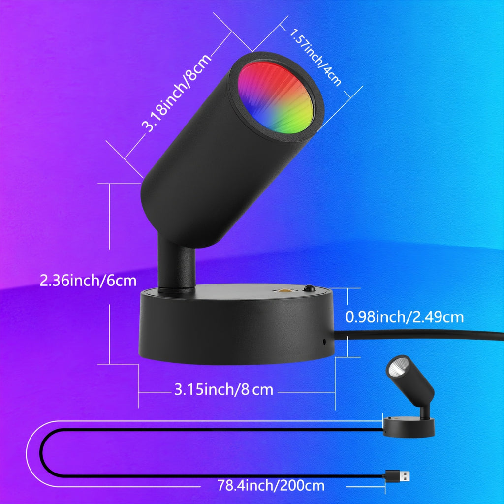 RGBW Indoor Spotlight, Multi-Color Changing Wall Light with Touch and Remote Control, Mini Spotlight, Dimmable LED Plant Spot Light, Art Decorative Light