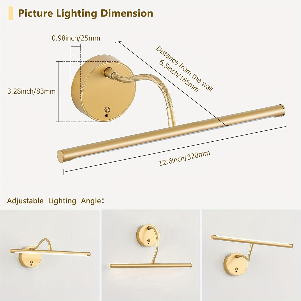 LED Art Picture Light, Rechargeable Remote Control Wall Picture Light, 3-Color Adjustable Color Temperature, Magnetic Installation, Optional Black/Gold Housing – Suitable for Wall Washing, Photography, Murals, Artwork and Display Lighting