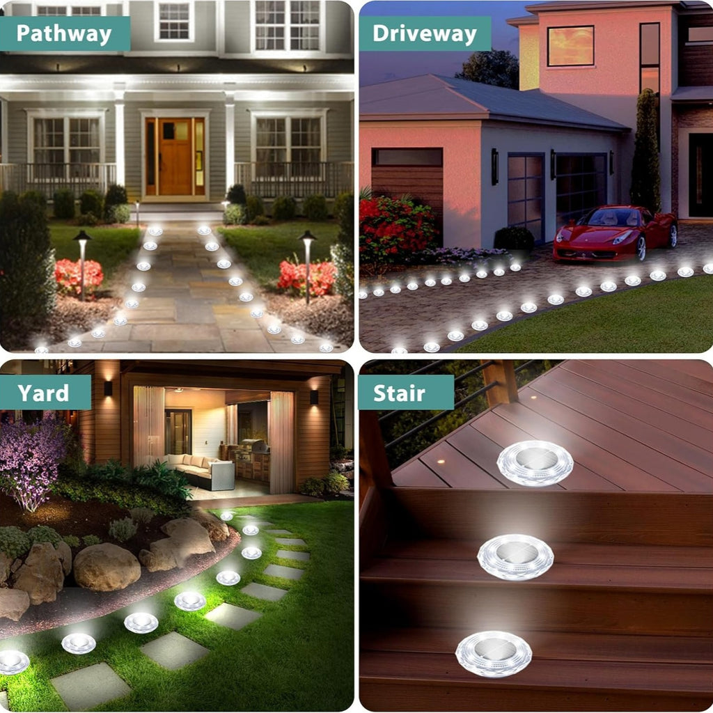 Solar Ground Light, Waterproof Outdoor Solar Light, Solar Garden Light Suitable for Courtyard, High Brightness Solar Disc Light, Recessed Landscape Lighting, Suitable for Patio, Path, Walkway, Driveway, White