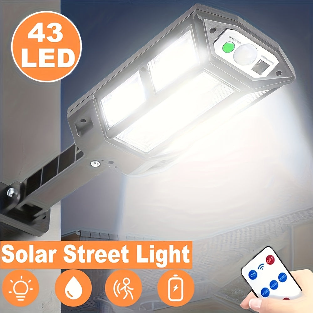 1 Pack 43 High-Power LED Solar Light, Commercial Street & Area Lighting, Outdoor LED Wall Light, 3-Mode Sensor Street Light, Exterior Wall Light with Remote Control, Solar Charging Security Light for Garden, Courtyard, Pathway