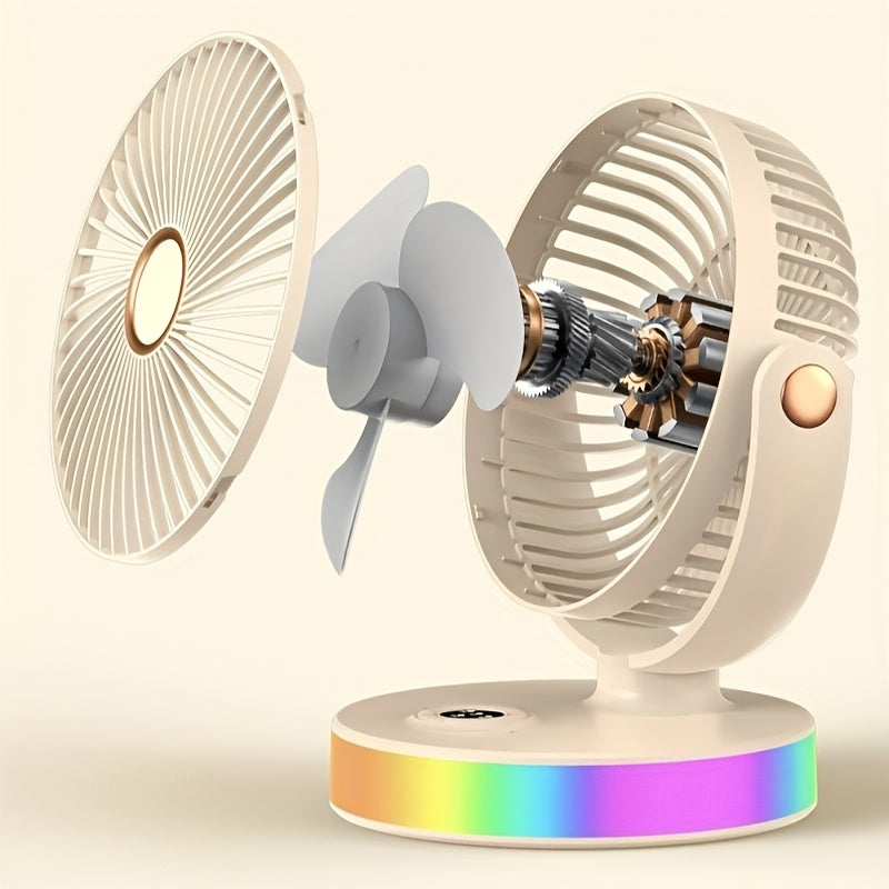 2025 New Colorful Desk Lamp Fan, USB Rechargeable 1800mAh Large Capacity Battery, 3 Speed Levels, Wall Mountable