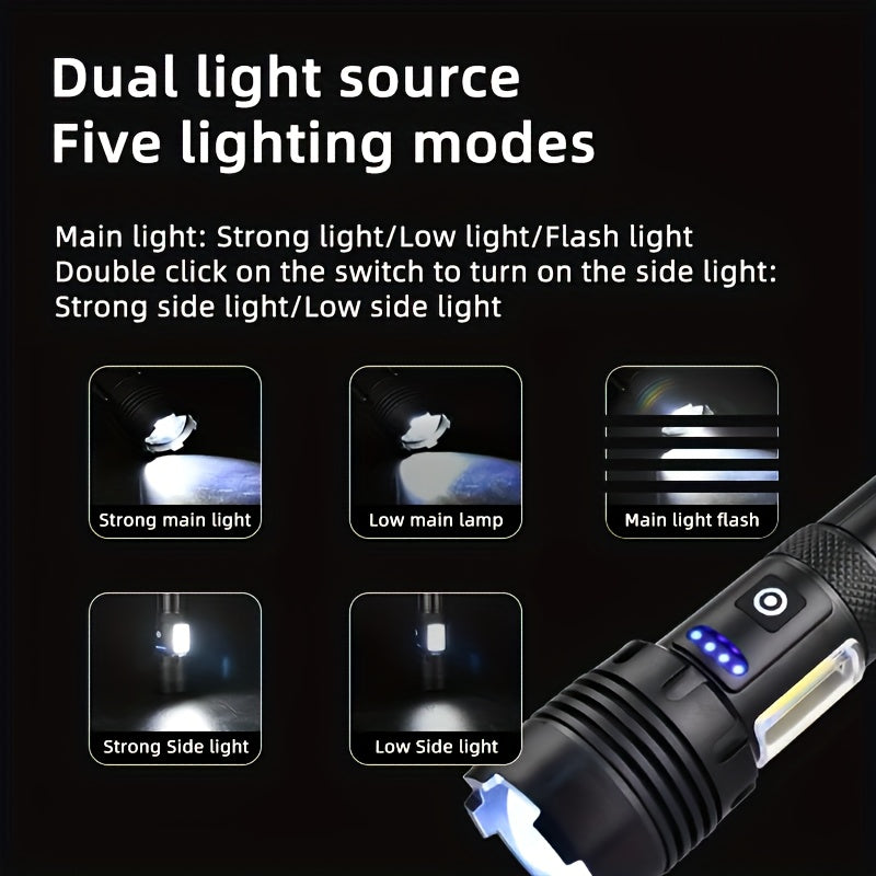 Ultra Bright Long Range Flashlight, Tactical Light, Rechargeable Zoom Flashlight, Camping Light, Emergency Flashlight