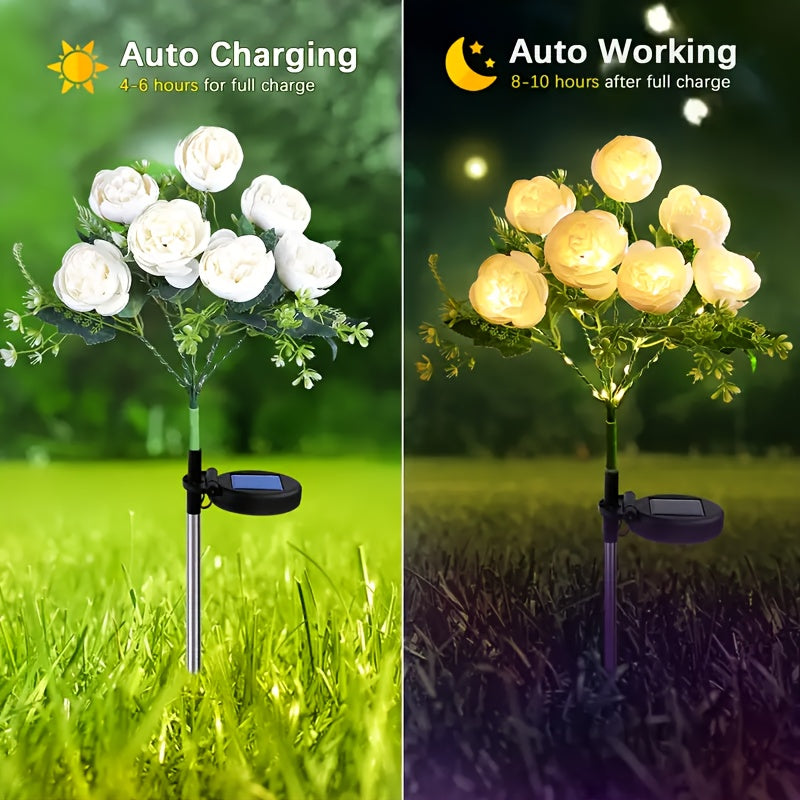 Solar 7-Head Rose Flower Light Outdoor Artificial Flower Light Solar Garden Light Outdoor Decoration for Courtyard, Garden, Path, Backyard, Lawn Ground Insert Light