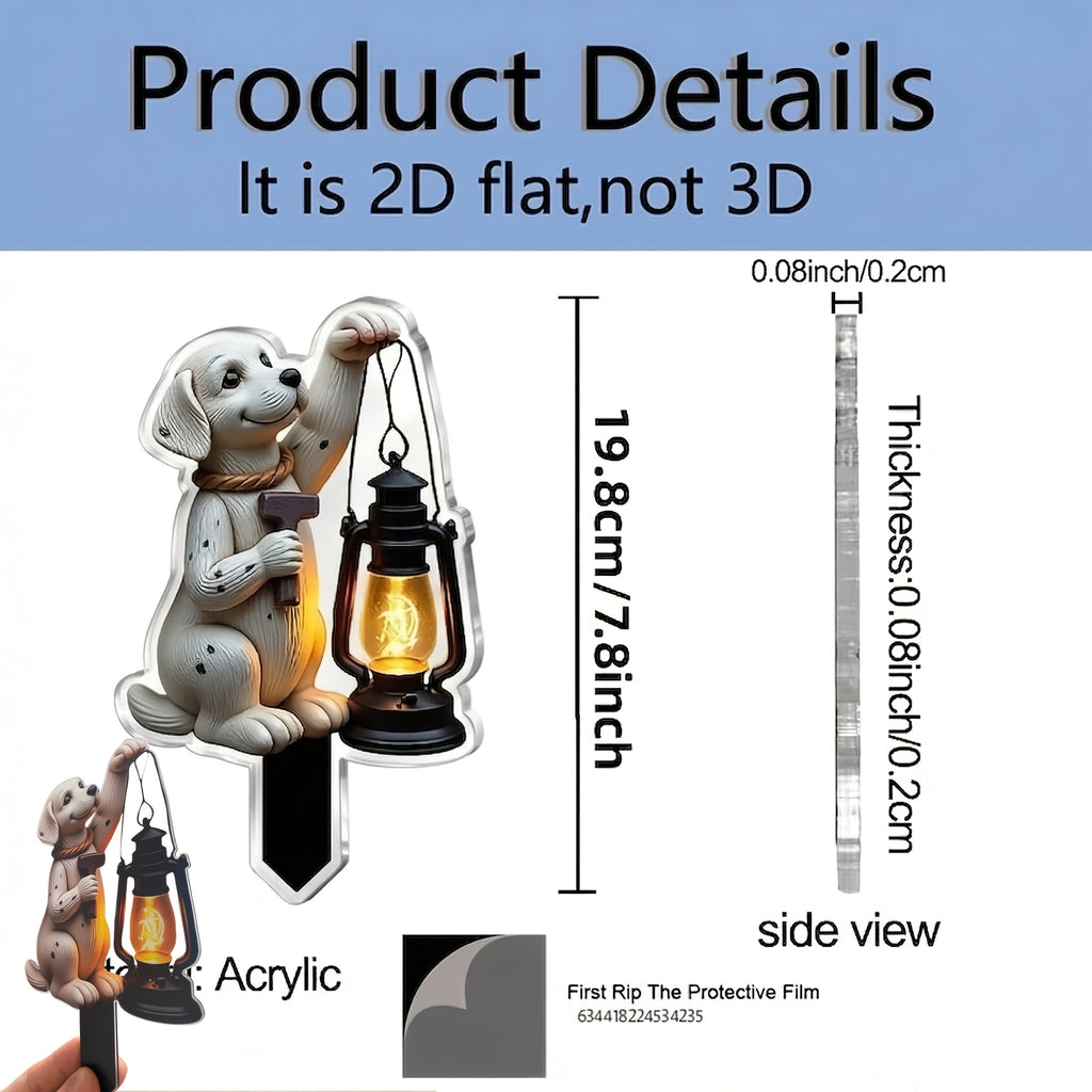 2D Flat Design, [2D Flat] 2D Flat Style, [2D Flat][2D Flat] 2D Flat Shape, 1 Piece Dog-Shaped Garden Sign Stake, with Lantern Sharp Tip for Easy Insertion, Acrylic Material Suitable for Outdoor/Flower Pot Decoration