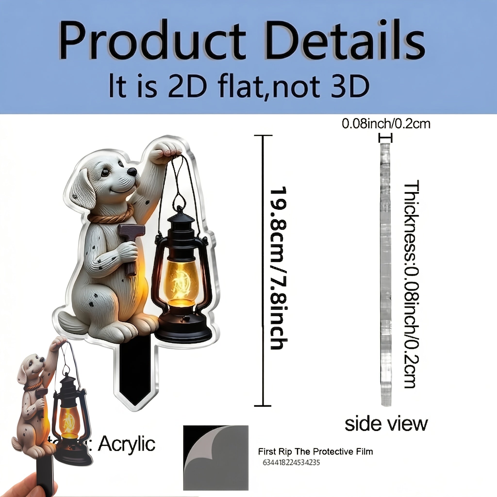 2D Flat Design, [2D Flat] 2D Flat Style, [2D Flat][2D Flat] 2D Flat Shape, 1 Piece Dog-Shaped Garden Sign Stake, with Lantern Sharp Tip for Easy Insertion, Acrylic Material Suitable for Outdoor/Flower Pot Decoration