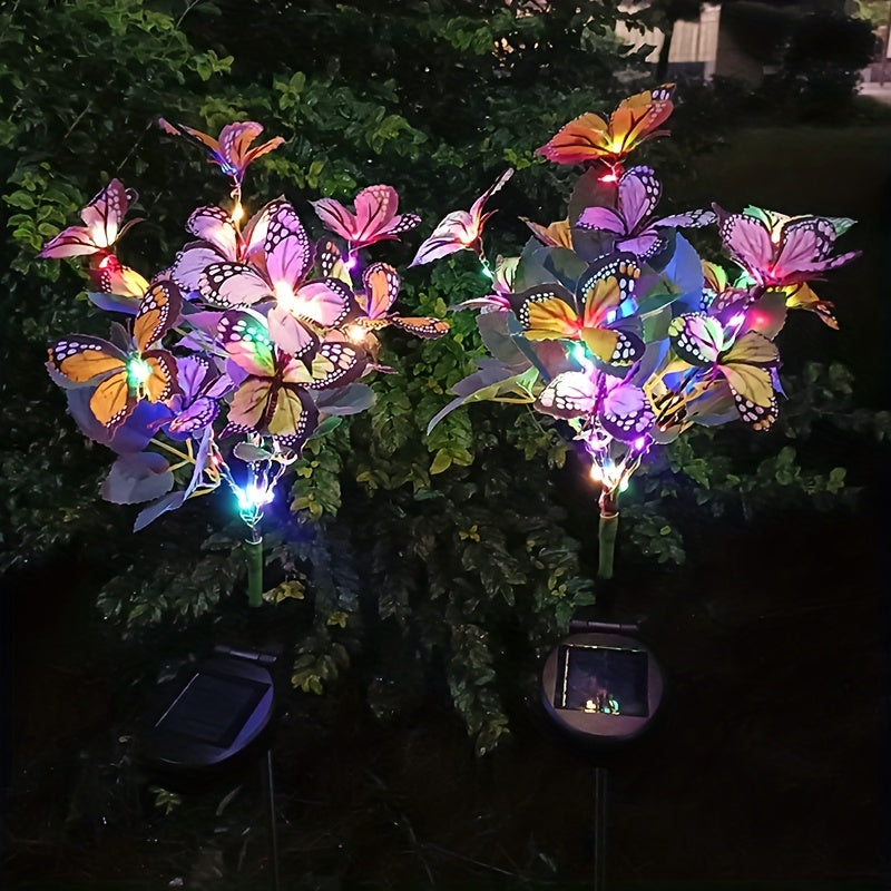 One/Two Piece Solar Butterfly Tree Light Outdoor Courtyard Decoration Butterfly Lawn Ground Insert Light Colorful Light Simulated Butterfly Flower Light