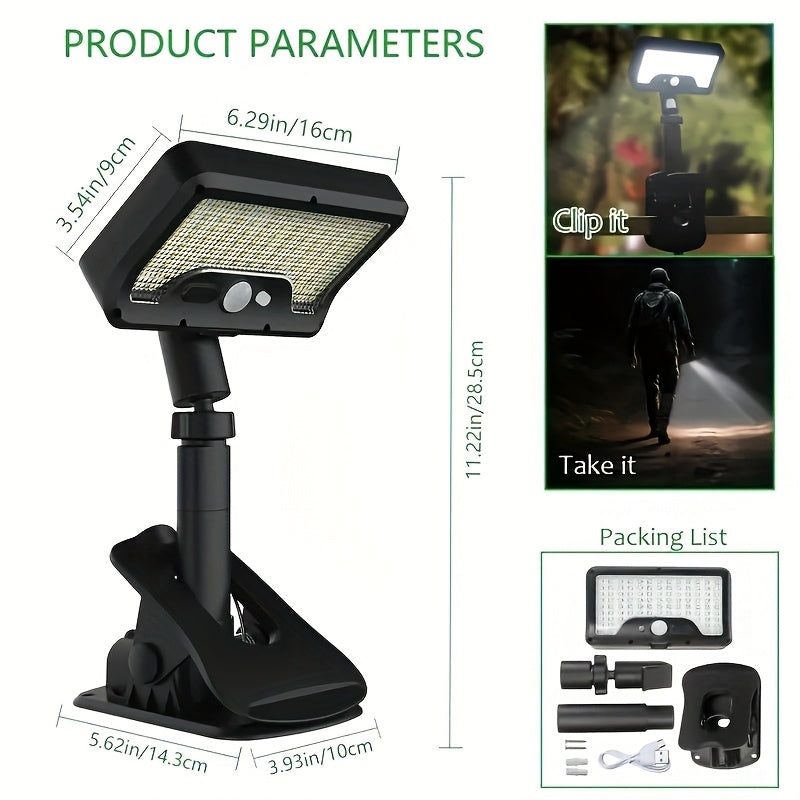 1PC/2PCS 92LED Outdoor Street Light, Solar Clip-On Standing Light, Garden Lighting Light, Courtyard Street Light, Solar Charging/USB Charging, 1500mAh Lithium Battery, High Brightness, Easy to Use, Easy to Place, Unique Solar Light