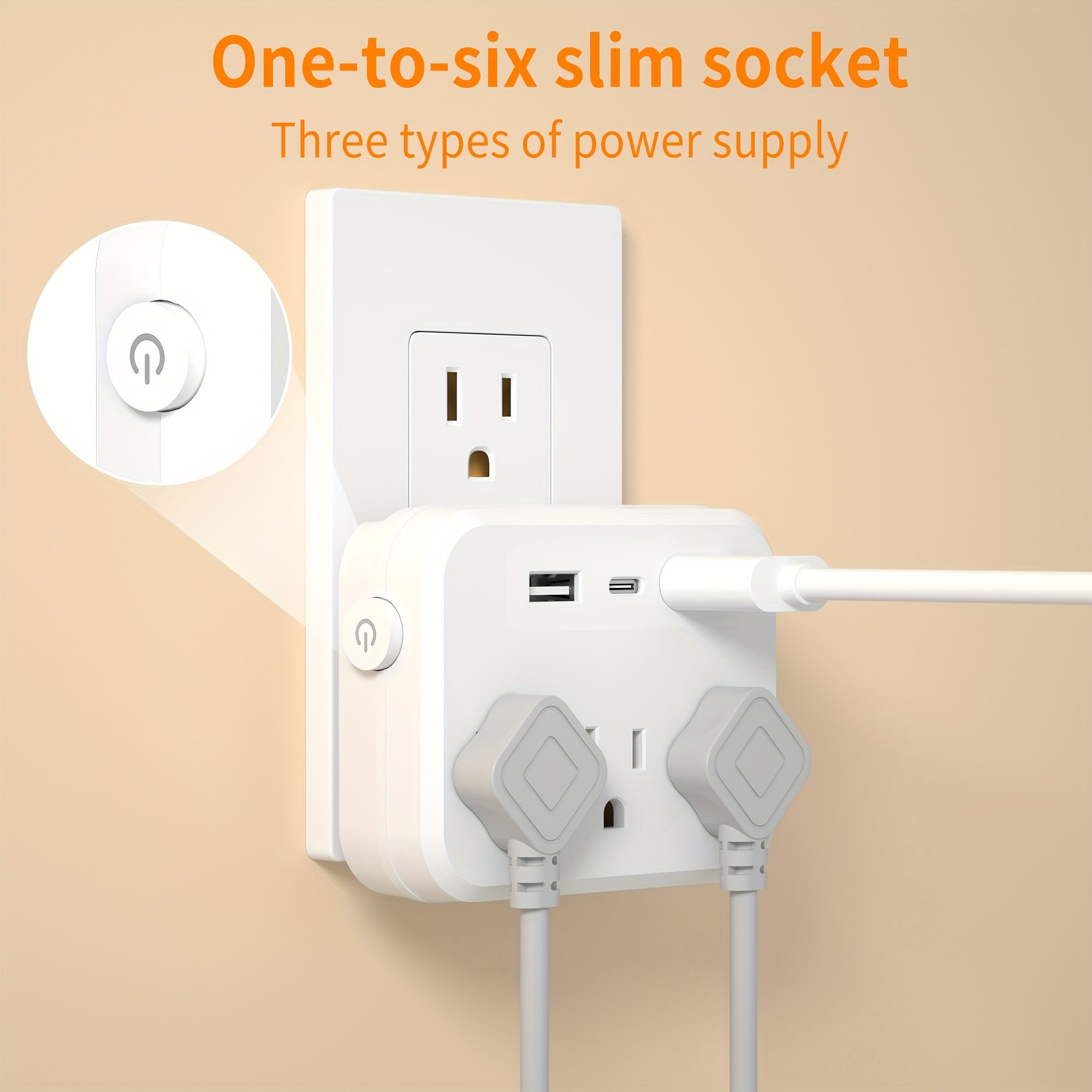 Buy One Get One Free, Compact And Portable Socket Comes with USB Slot And Power Switch, 3 Power Outputs, 2 USB-A And 1 USB-C, Which Is Suitable for Wall Distributor In Office, Bedside And Travel. Wall Charger Adapter Power Board