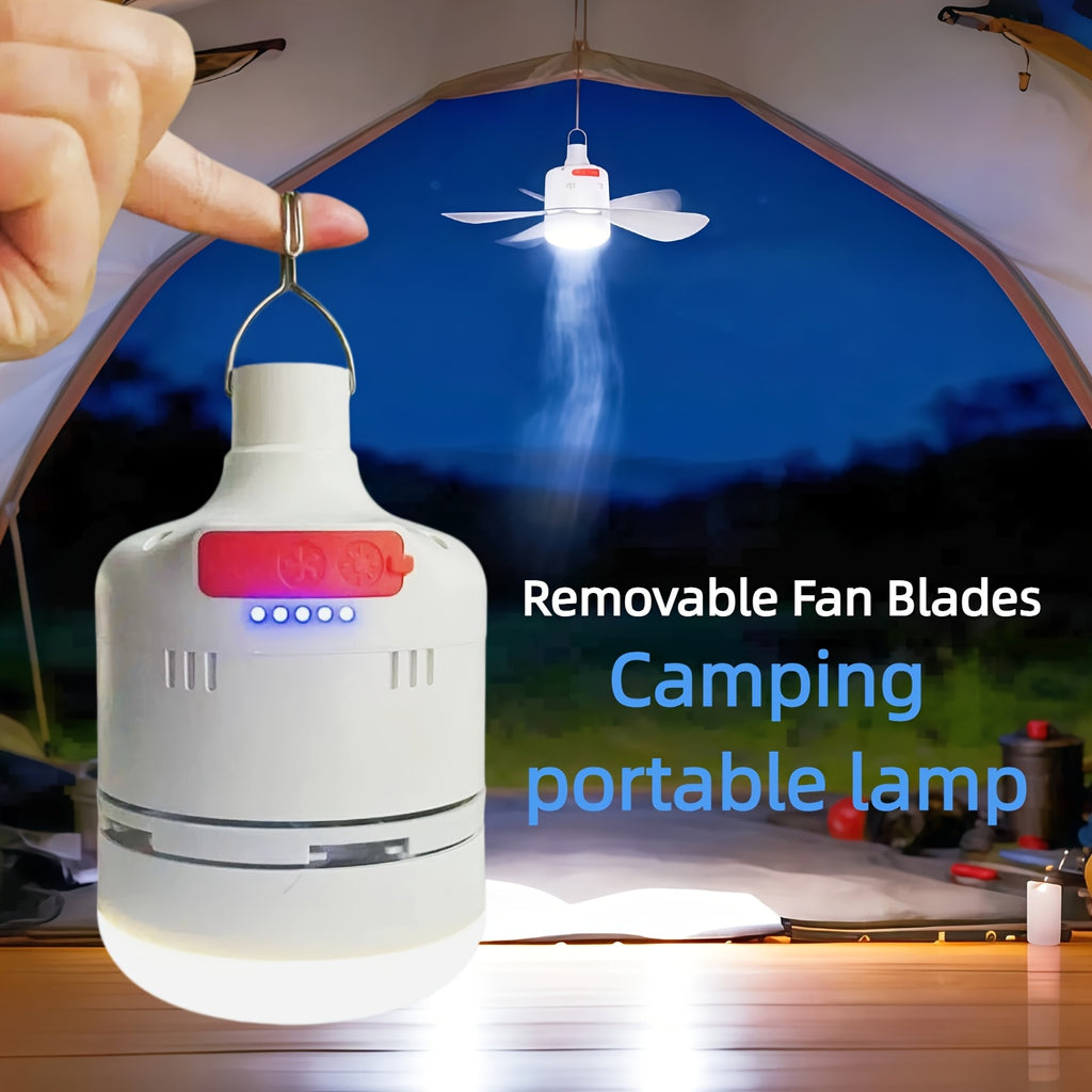 USB Rechargeable Portable Fan Light, 3 Brightness LED & 3 Strong Wind Speeds, 3000mAh Built-in Battery, Detachable Fan Blades, IP65 Waterproof Remote Control Camping Lantern Flashlight