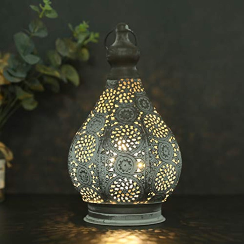 Moroccan style vintage lantern metal table lamp, battery powered, 11.5-inch high wireless table lamp, with Edison bulb, suitable for living room, bedroom, wedding party, garden, lounge, outdoor and indoor