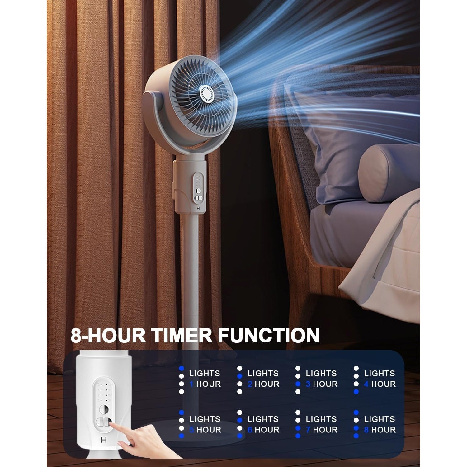 Bedroom Standing Fan With Air Circulation Function, 90° & 180° Oscillation, 5 Speed Settings, Multi-functional Design For Base And Desktop Use, Adjustable Height 15 Inch 23.6 Inch 32.3 Inch