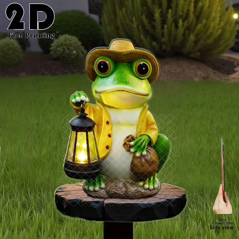 2D Flat 1 Piece Frog Holding Glow Light Garden Decoration Ground Insert, Outdoor Courtyard Garden Lawn Decorative Ornament, Garden and Flower Bed Decorative Stake, Perfect for Courtyard, Lawn, Bonsai - Festival Decoration