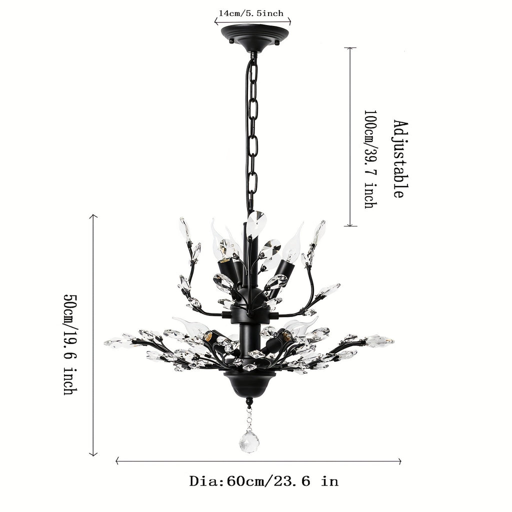 Enncll Elegant 7-Light Vintage Crystal Chandelier - Adjustable Black Metal Ceiling Light, Suitable for Living Room, Bedroom, Dining Room and Porch - E12 Socket (Bulb Not Included), Bedroom Ceiling Light Traditional Lighting Metal Construction