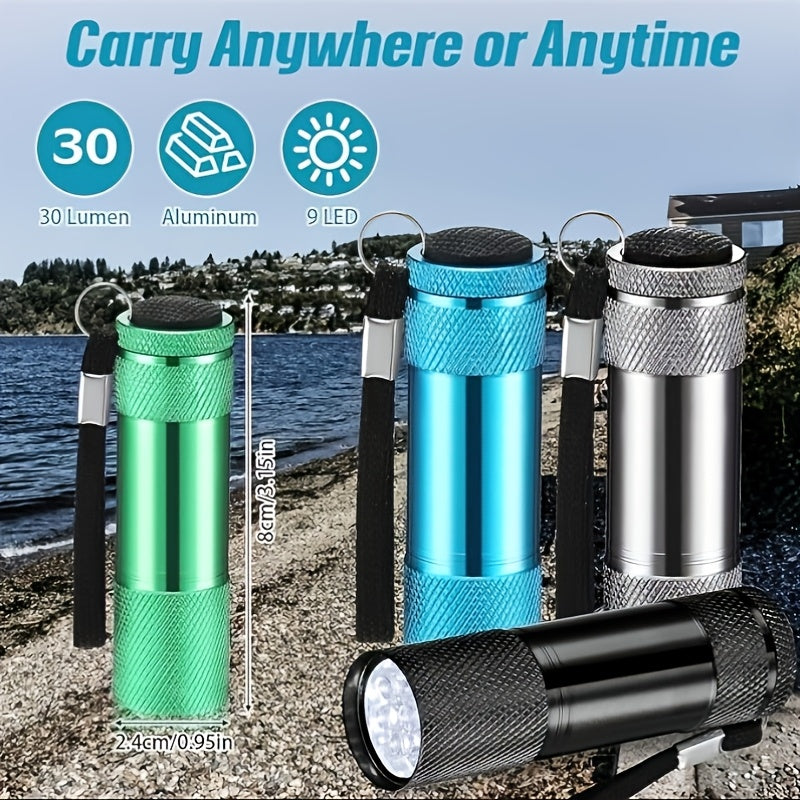 9 LED Mini Aluminum Flashlight | White Light Flashlight for Traveling, Hiking, Fishing & Camping, Backpack Pocket Flashlight, Home Light, Uses AAA Batteries (Batteries Not Included)