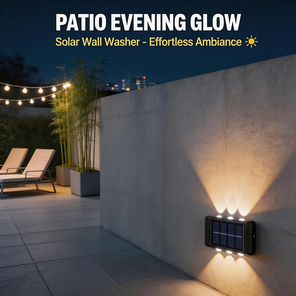 6-LED Outdoor Solar Wall Light, Equipped with 6 LED Bulbs (Warm Light), No Charging Needed, Easy Installation, Christmas Decorative Lighting, Outdoor Wall Floodlight, No Damage to Wall, Suitable for Outdoor Garden, Villa, Fence, Patio