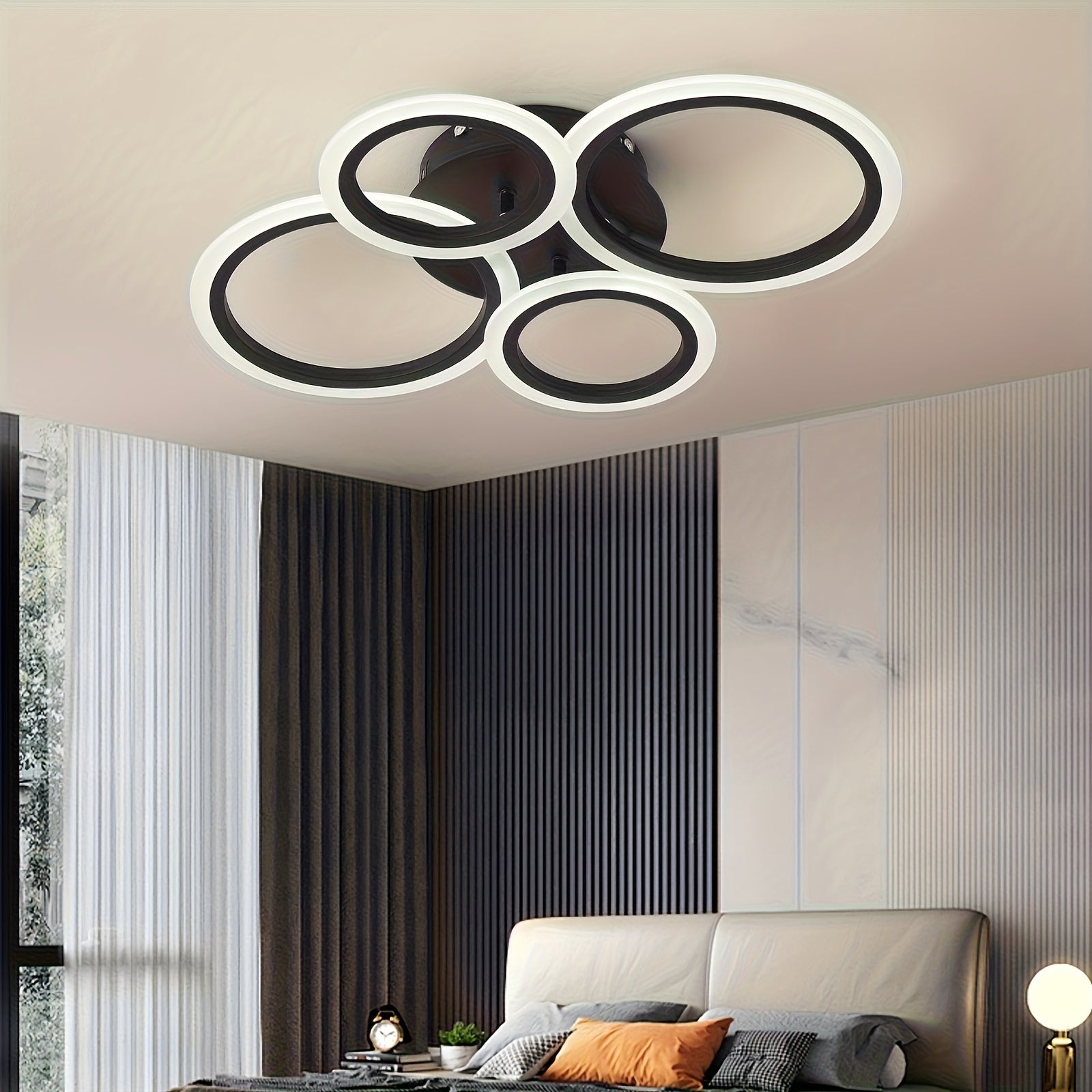 1pc-4 ring LED ceiling light, modern LED ceiling fixture, warm light, metal ceiling mount with detachable clips, suitable for kitchen, bedroom, living room, laundry room - mounting hardware included