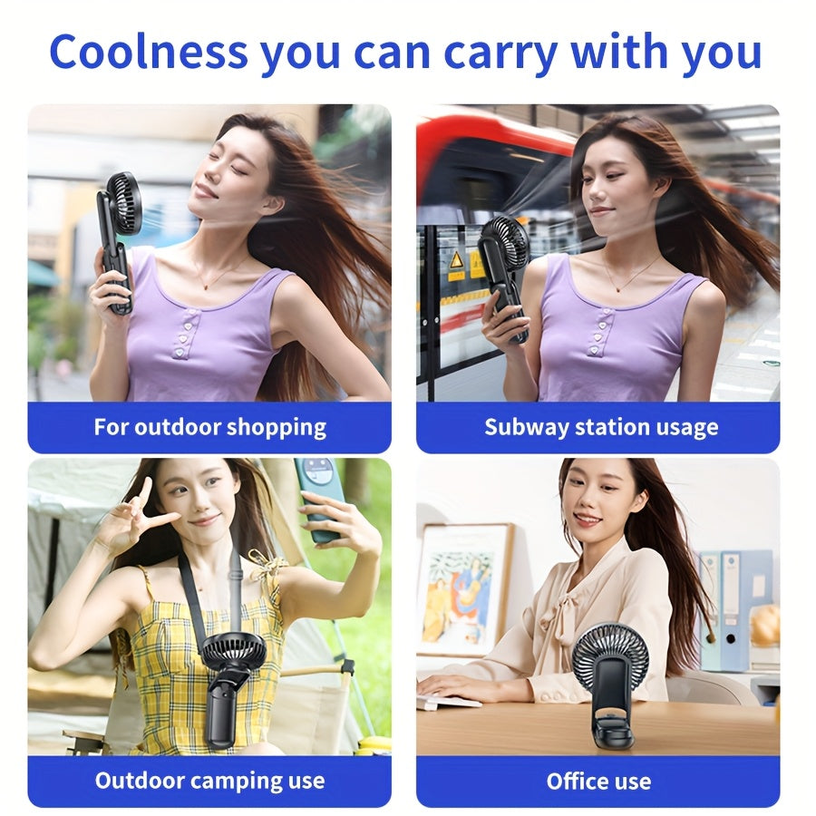 6000mAh Portable Handheld Fan, 180° Foldable 5 Speed Adjustable, 6-22H Working Time, USB Rechargeable Mini Desktop Fan, Foldable Personal Cooling Fan for Travel Summer Outdoor Home Office