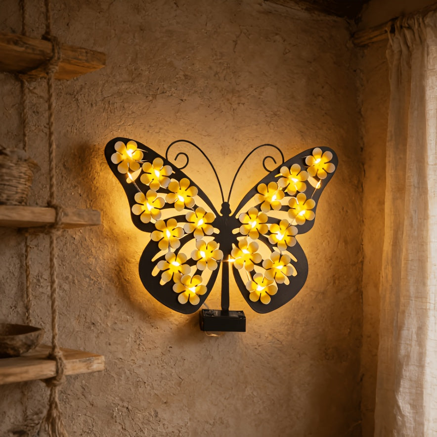 Solar Butterfly Wall Light - Vibrant Outdoor Decoration for Festivals and Gardens, Energy Saving, Illumination, Ni-MH Battery, Christmas Gift, Holiday Gift, Ambient Light for Garden and Outdoor Decor, Solar Wall Light, Perfect for Halloween & Christmas