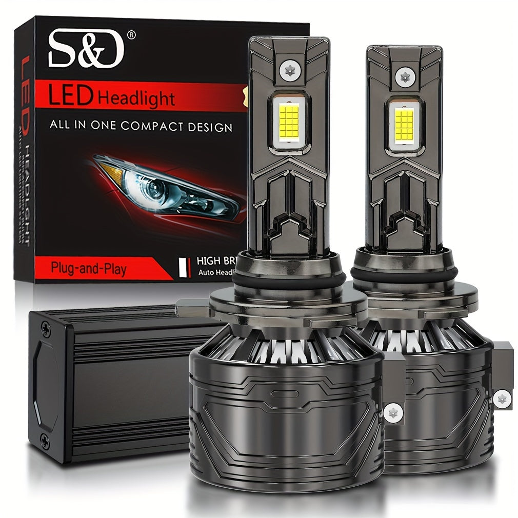 S&D 一对真实200W 45000LM H7 9005/HB3 9006/HB4 H11 H4 H1 H3 9012 Hir2 12V LED30片大灯珠汽车前照灯超亮前灯泡即插即用涡轮风扇