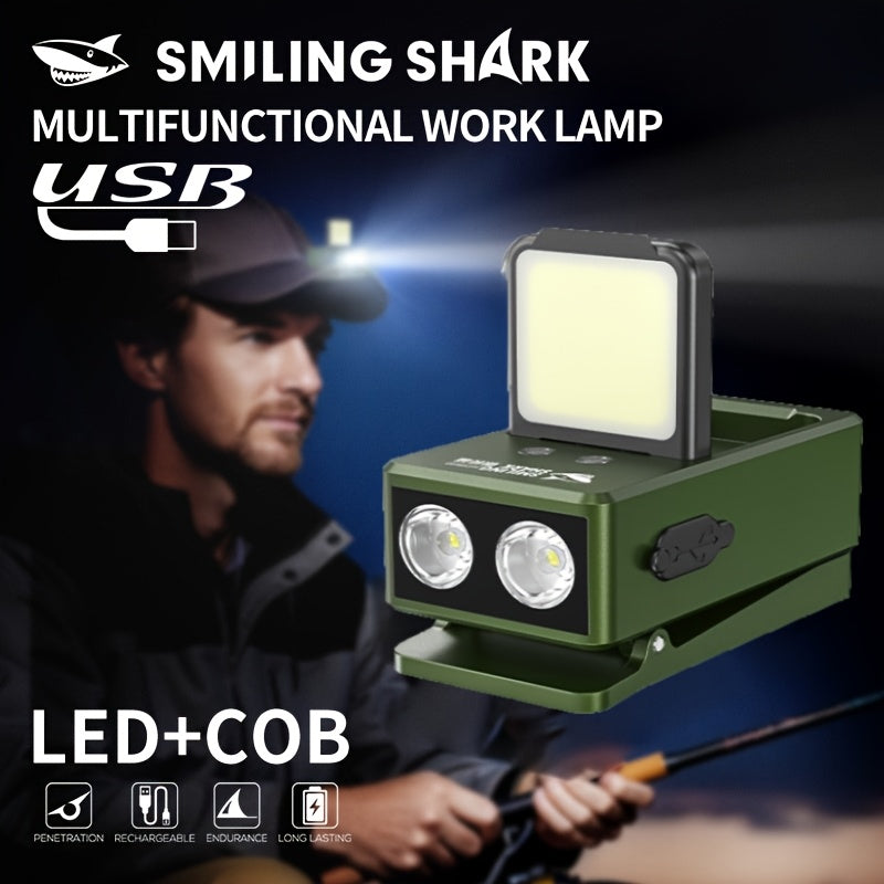 1Pc Smiling Shark Induction Work Light, USB-C Rechargeable COB LED Flashlight, Super Bright Clip-On Work Light, Multifunctional Magnetic Spotlight, Mini Portable Pocket Light