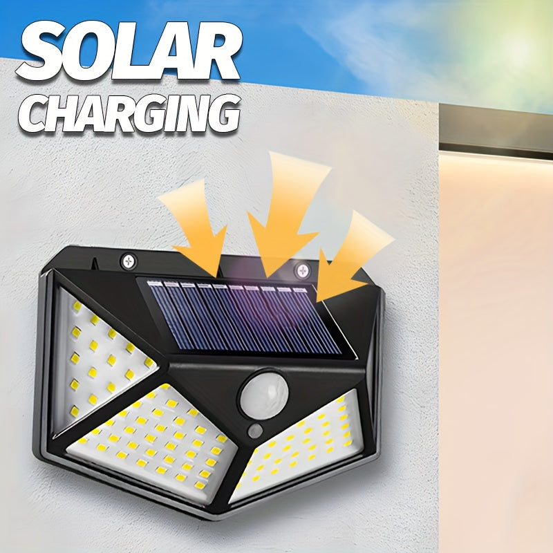 1 Pack High Brightness 100LED Motion Detection Street Light, Solar Charging Emergency Lighting, 3 Modes Outdoor Multifunctional Garden Light, Portable Wall Light, Perfect for Fences, Villas, Balconies, Pathways, Wide Area High Brightness Floodlight