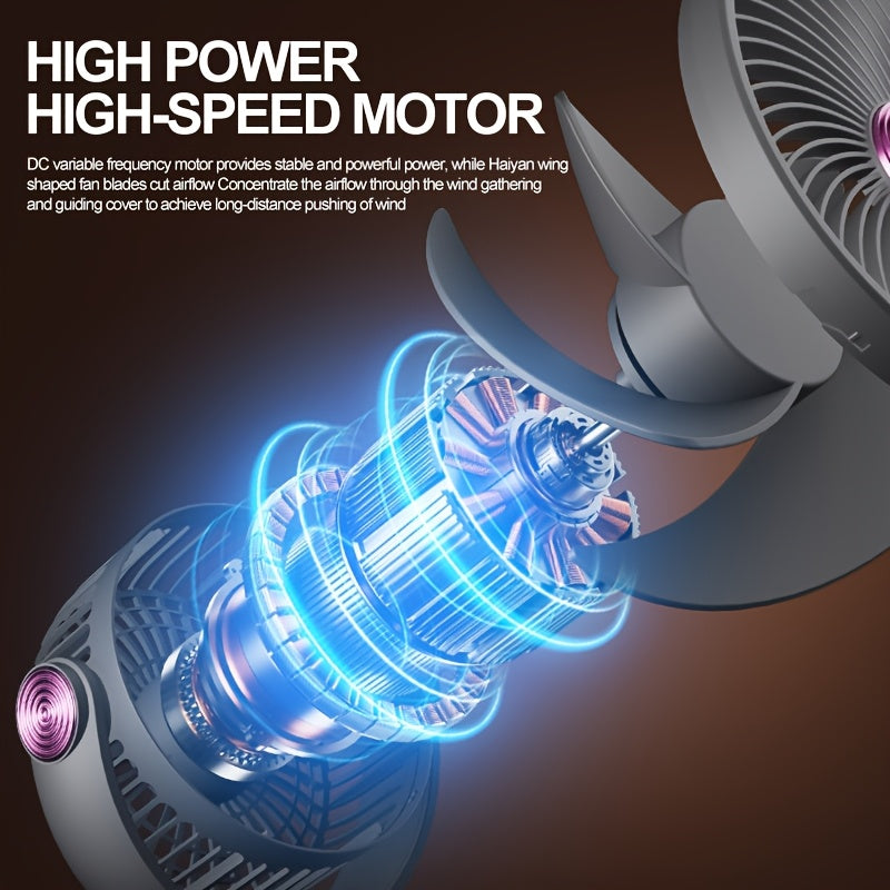 Brushless Motor Clip Fan, Rechargeable 2-in-1 Fan with Lighting & Oscillating Function, Quiet Circulating Desktop Fan with Night Light for Office Dorm Bedroom