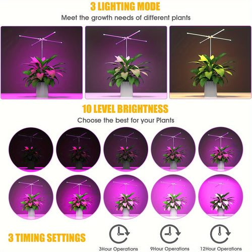 1pc 4-Tube 3 Lighting Modes 96LED Full Spectrum Grow Light, Multi-Angle Illumination, Dimmable & Timable, 30cm-150cm Height Adjustable, USB Powered LED Plant Grow Light (No Built-in Battery)