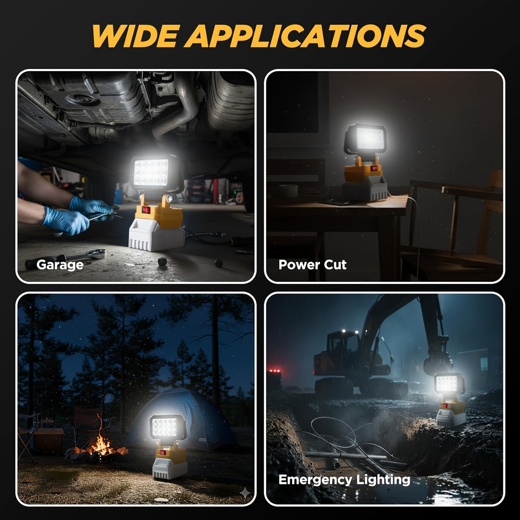 LED work light for Dewalt 18V lithium battery, 4-inch flashlight, portable emergency floodlight, camping lantern