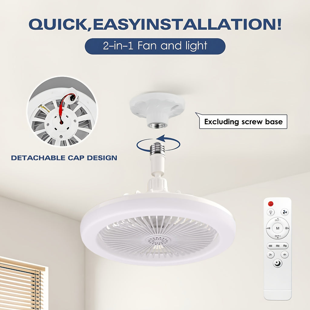 10 Inch LED 360° Rotating Ceiling Fan Light with Remote Control, 3 Color Modes &amp; 3 Speed Levels, E27/E27 Base Easy Installation, 4 Modern Designs, Ideal for Bedside Use