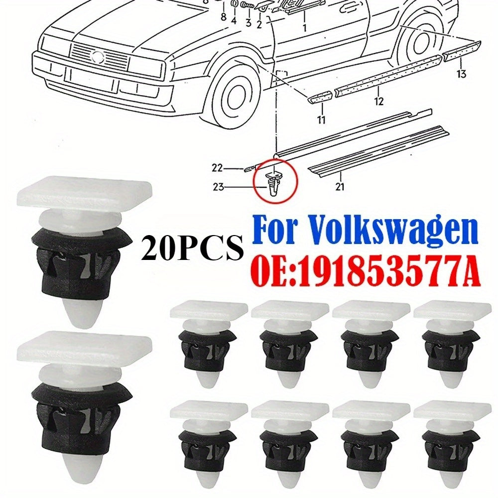 20pcs Sill Panel Rivet Clips – Compatible with VW Corrado, Golf, Jetta Mk2, Quantum, Passat B2/B3, Seat Toledo Mk1