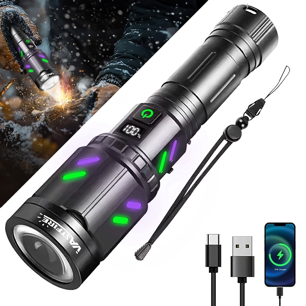 30W Ignition Zoom Flashlight With Ignition Lens Type-C Rechargeable Digital Power Display 5 Modes Aluminum Alloy Material Built-in Power Bank Function Portable Tactical Flashlight for Outdoor Emergency Camping Travel Patrol
