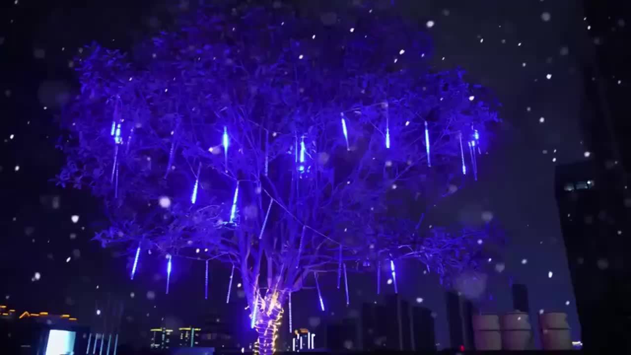 1 piece 30cm/11.81inch or 45cm/17.72inch solar meteor tube light outdoor, automatic on/off, smart light sensor, 192LED/288LED 8-tube hanging solar fairy light, IP65 high quality, suitable for garden, wedding, Christmas, Halloween, party