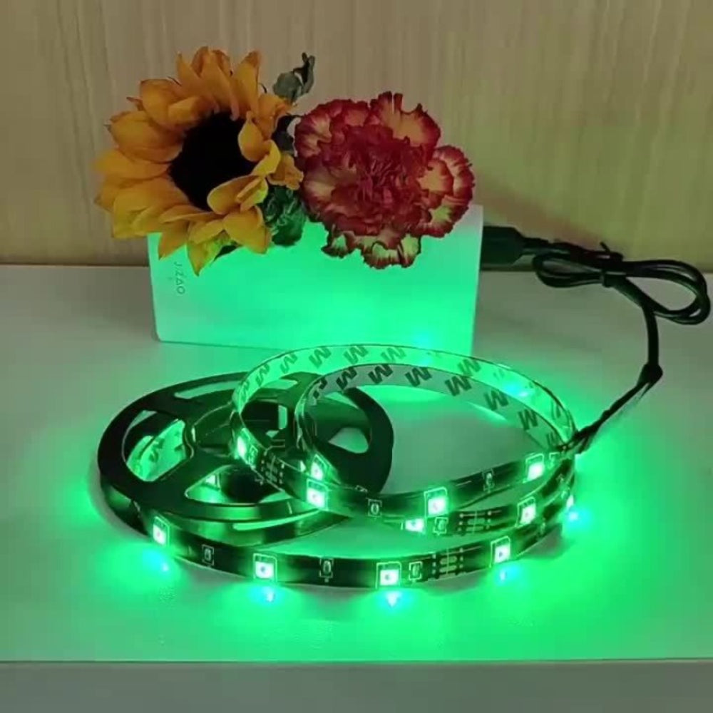 LQHZMYY RGB多彩LED灯带，带USB同步和动态效果，5050 RGB，迷你按钮控制器，适用于电视/投影仪/笔记本电脑背光，派对家居装饰，RGBW免费（兼容USB设备）