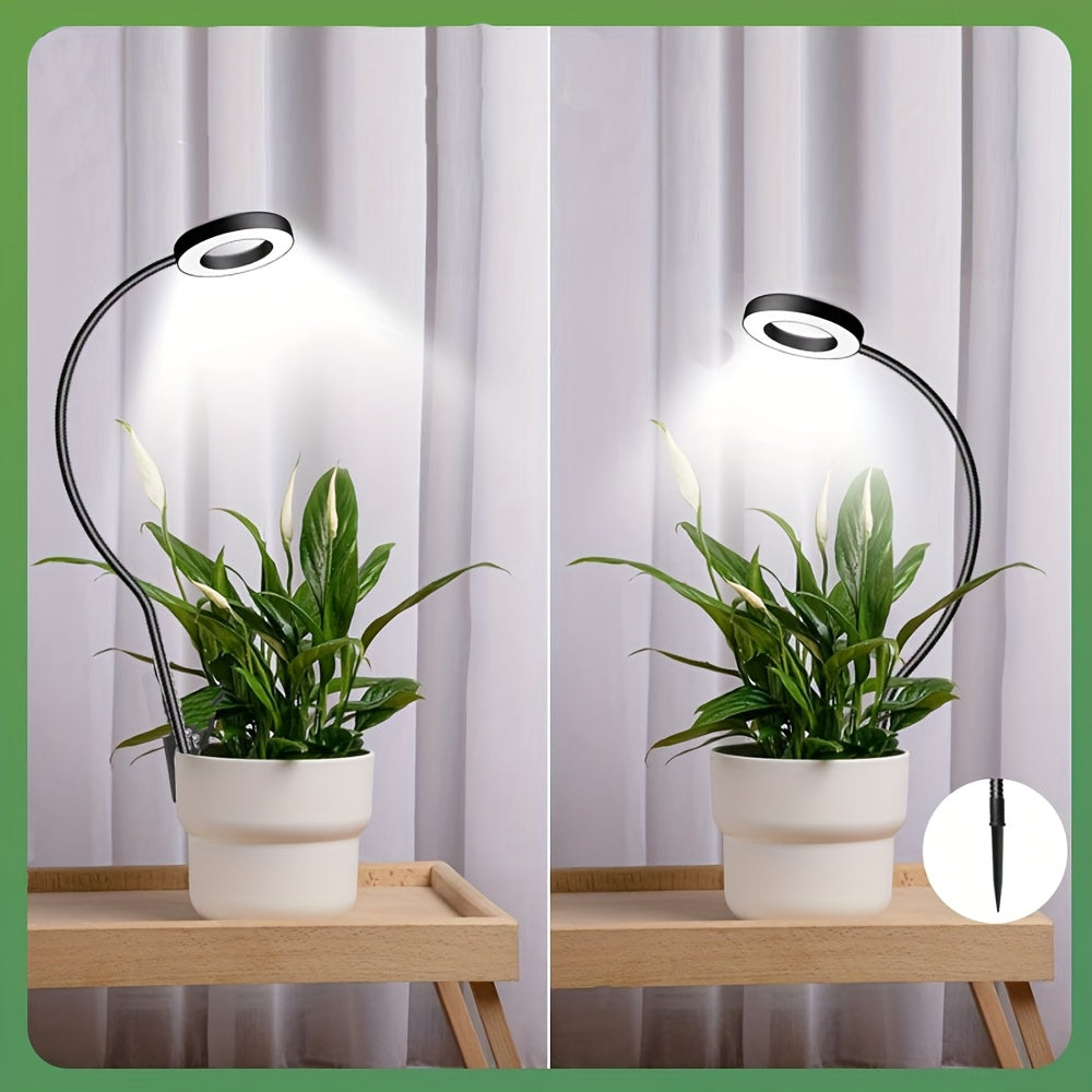 USB full spectrum plant grow light, LED grow light, indoor sunlight simulation grow light, suitable for indoor succulents and small plants, promotes plant growth, soil-insertion grow light, adjustable height and brightness, with automatic 3H/9H/12H timer