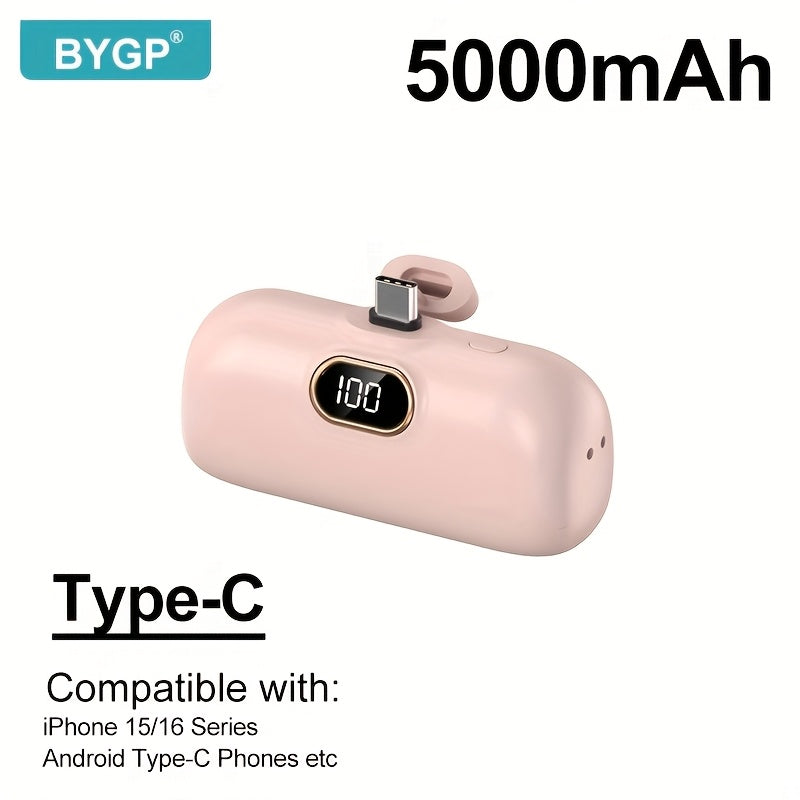 BYGP 5000Mah Portable Power Bank, a Compact Emergency Charging Solution, USB Backup Battery for Mobile Phones Featuring an LED Digital Display And Type-C Compatibility, Ideal for Iphones, Perfect As a Gift