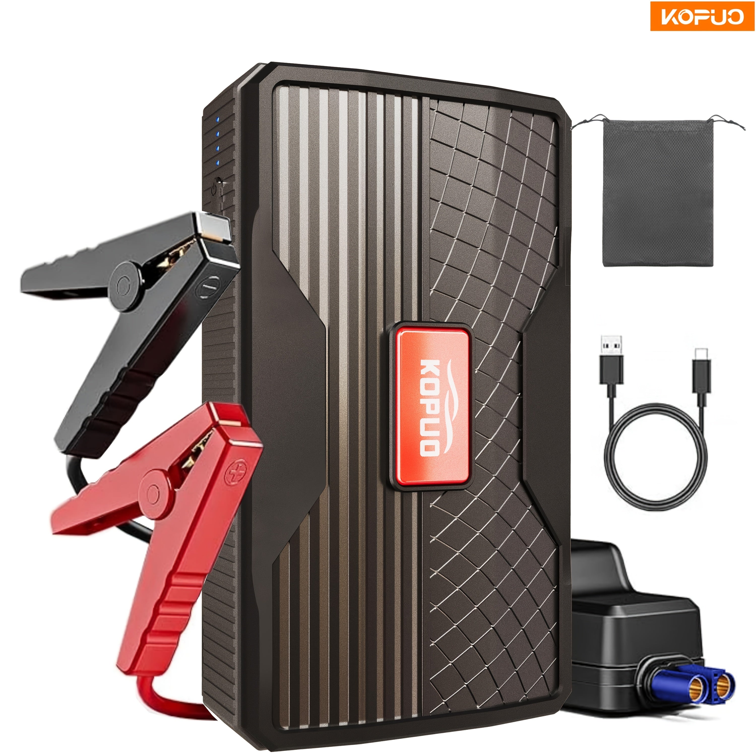 12V Car Battery Jump Starter - 6000A Portable Jump Box for Up to 1.59gal Gas & 1.32gal Diesel Engines, with USB/Power Bank/Dual Output & LED Light + Car Charger