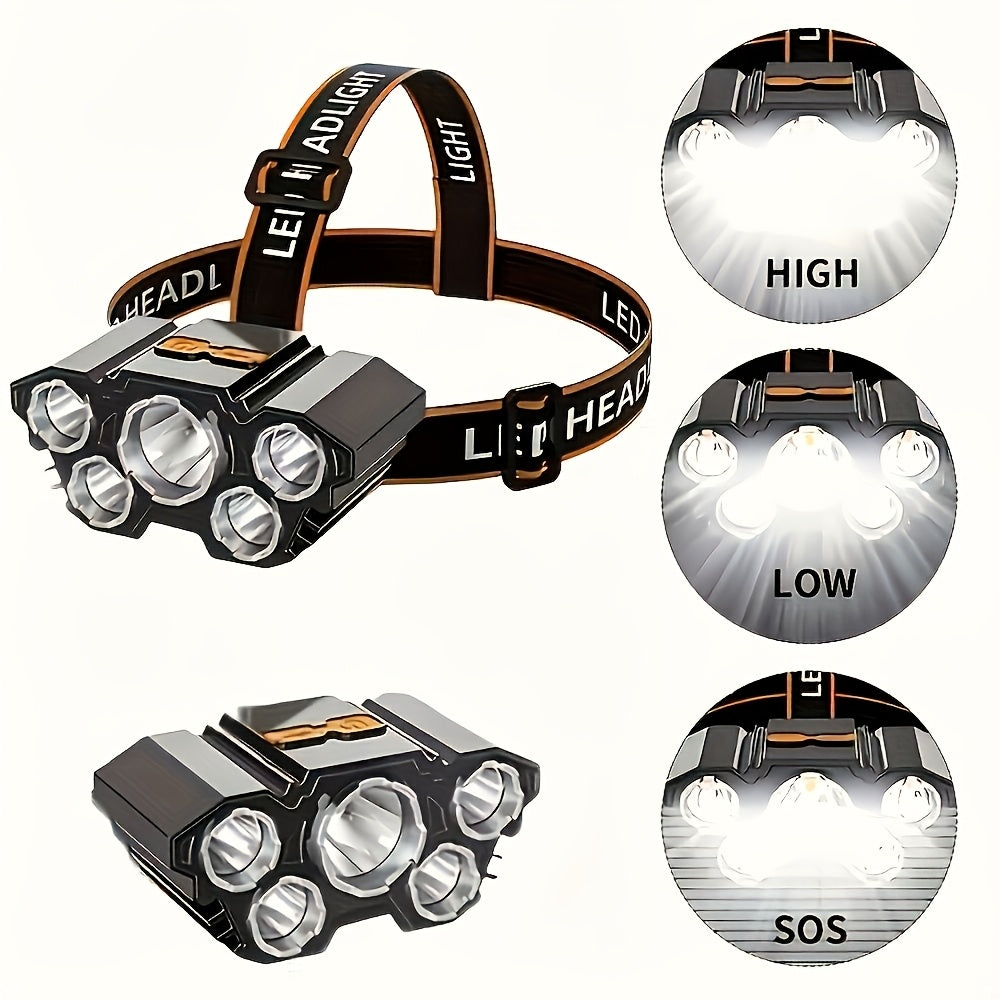 2 Pack Rechargeable Headlamp, 5LED Super Bright Headlamp Flashlight, Lightweight USB Charging Head Light, 3 Lighting Modes for Outdoor Camping Running Hiking Fishing