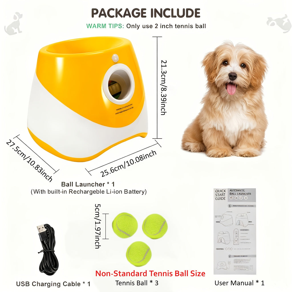 狗狗自动投掷器 - 可充电网球投掷器，自带三个球，专为户外玩耍设计，帮助您的宠物消耗能量