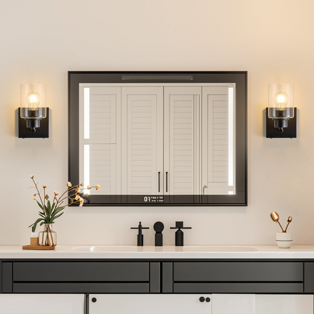 Battery Operated Wall Light Set 2/1, Rechargeable, Dimmable, Remote Control, Touch Control, USB-C Charging, Suitable for Living Room, Bedroom Black (Bulbs Included)