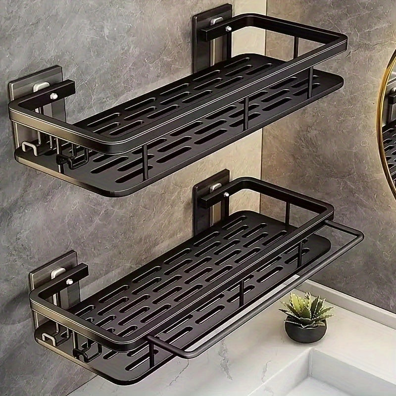 1/2/3-Piece Metal No-Drill Bathroom Shelf - Thickened & Easy Install, Wall Mount Storage Rack, Large Capacity Black-Silver Multi-Functional Holder for Bathroom & Toilet