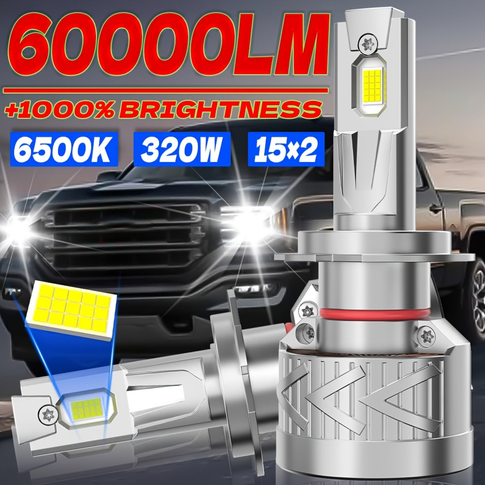 2-Pack LED Car Headlights | 60,000 Lumens, H11 LED Headlights Compatible with H7/H18, H11 H8 H9, H16 H1 - | 320W, 6500K White Light, Plug-and-Play, 1000% Brightness Increase, Easy to Install