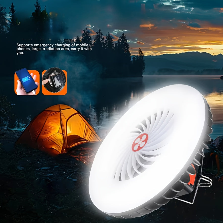 Portable Camping Fan Light with USB Charging Function, LED Fan Light for Tent, Working Lighting Hook, Powerful Repair Fill Light, Built-in 18650 Battery, Perfect for Camping, Hiking, Fishing and Outdoor Activities